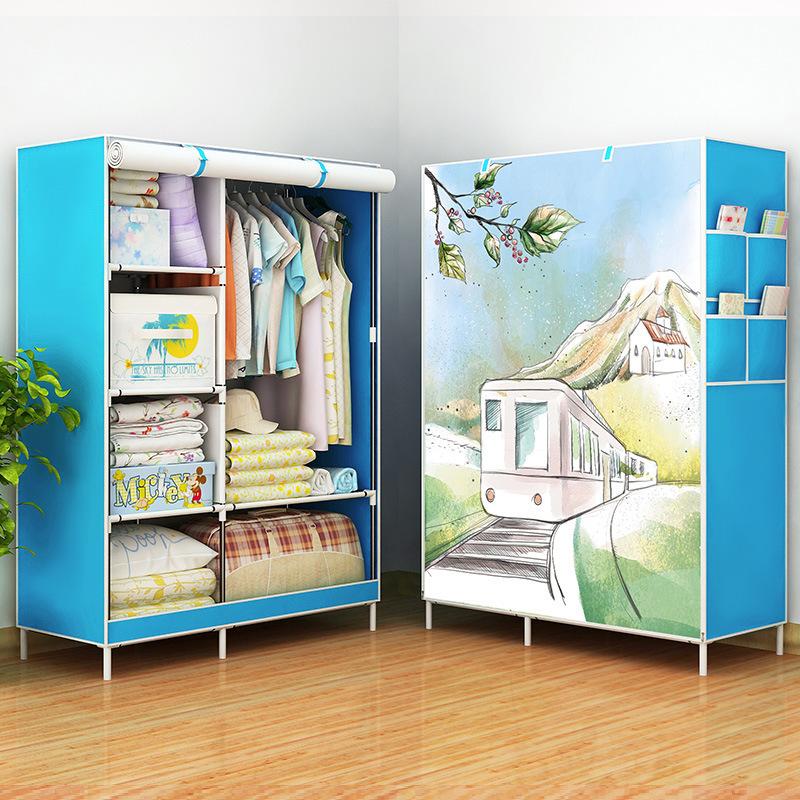 Simple rental house fabric fabric wardrobe student dormitory steel pipe reinforced steel frame assembly wardrobe dormitory folding wardrobe