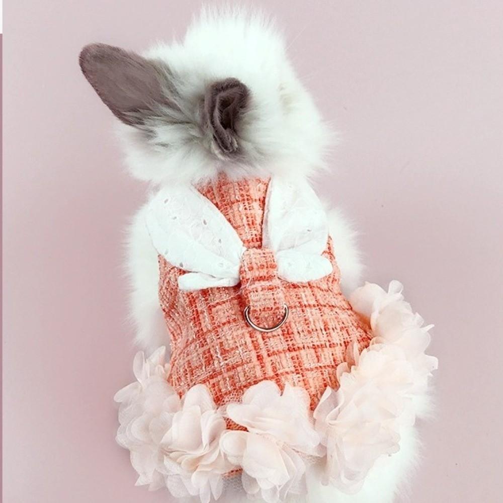 Fashion Adjustable Rabbit Outdoor Harness  Comfortable Pet Traction Suit Plaid Rabbit Sleeveless Dress Outdoor