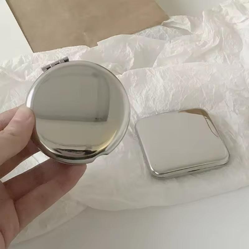 1pc Ins Style Portable Women's Stainless Steel Pocket Handheld Makeup Mirror, Double-sided, Shatterproof, Mini Makeup Mirror
