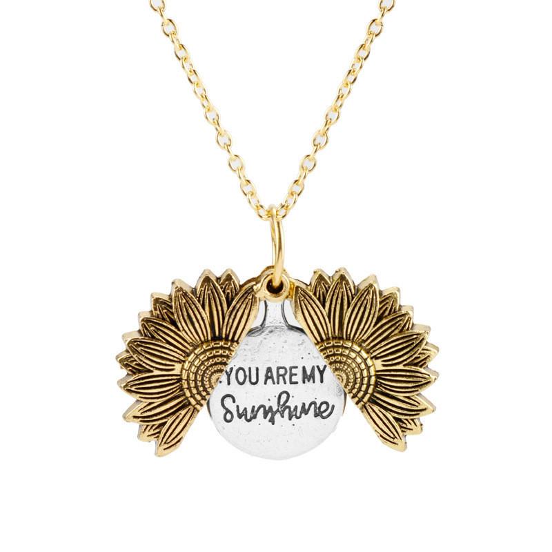 

Layer Double Sunflower Locking Necklace With Engraved Flower Pendant For Couples золотой