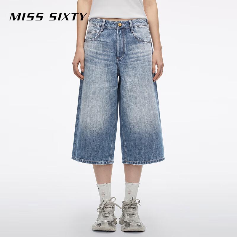 MISS SIXTY Women s Mid-Waist Loose Wide-Leg Denim Capri Pants 26