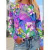 Women's Long-sleeved T-shirt Tropical Flamingo Flower Print Top Fashionable Casual Versatile Personalized Trendy T-shirt