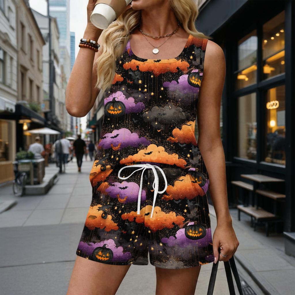 Womens Summer Casual Two Piece Set Sleeveless Square Neck Tank Top And Shorts With Pockets Lightweight Comfortable Fit