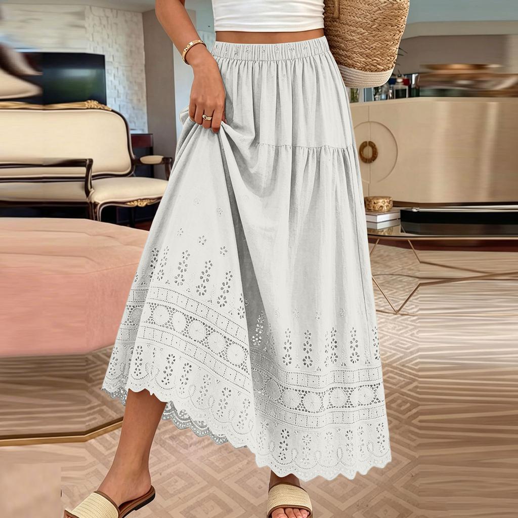 Vestido Largo Casual Lindo Elástico de Cintura Alta -Ojo Línea A