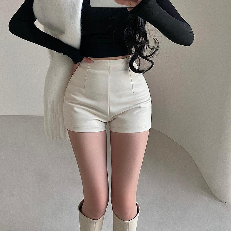 

Women s Spring Summer High Waisted Slimming Sexy Y2K Black Outer Wear Straight Leg PU Leather Bodycon Shorts Mini Shorts XS