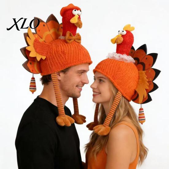 Soft Skin Friendly Holiday Hat Funny Turkey for Adults, Thanksgiving Costume Accessory, Novelty Creative Role Play Knitted Women, Men, Fall