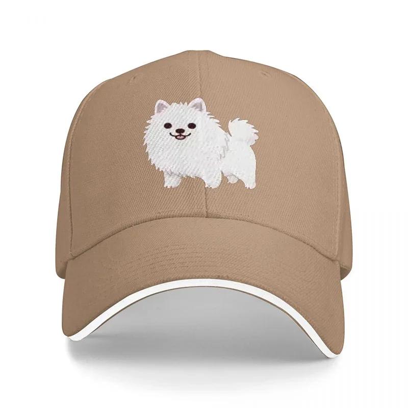 Pomeranian Dog Embroidered Black Baseball Cap with White Trim and Mesh Back Design for Pet Lovers and Fashion Enthusiasts