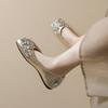 Square head single shoes women's flat bottom rhinestone shallow mouth laden shoes gentle with skirt women's shoes