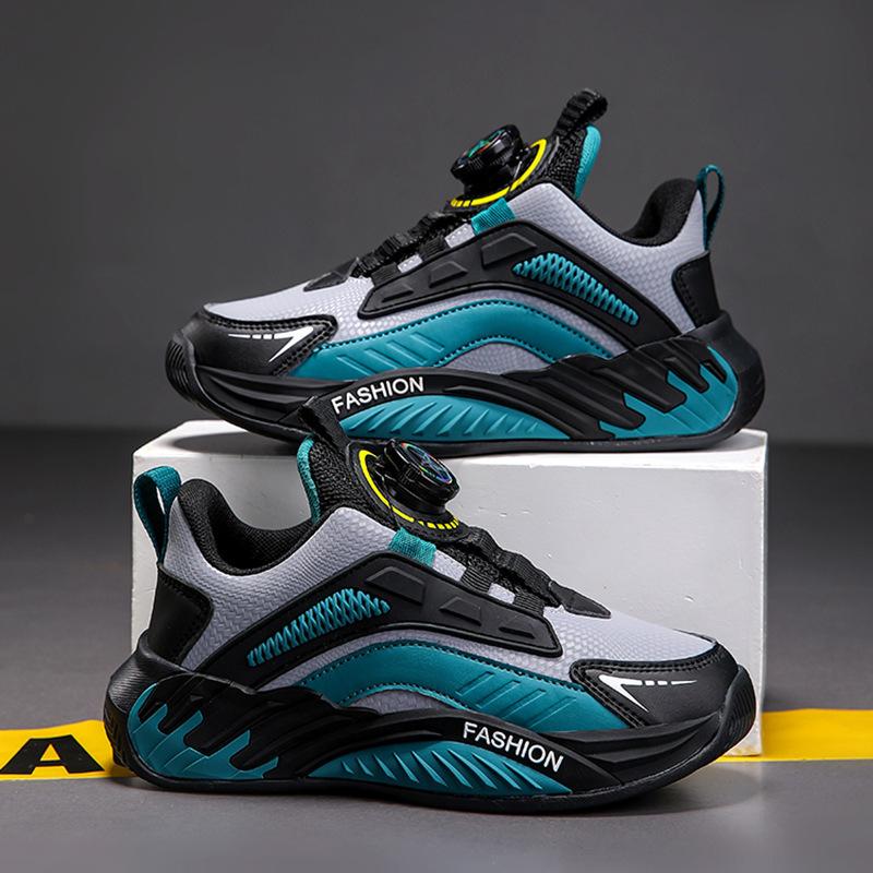 24 Autumn and Winter Classmates, Boys' Sports Shoes, Rotating Buckle, Fleece, Wear-resistant Leather Surface, Lightweight, Medium and Older 