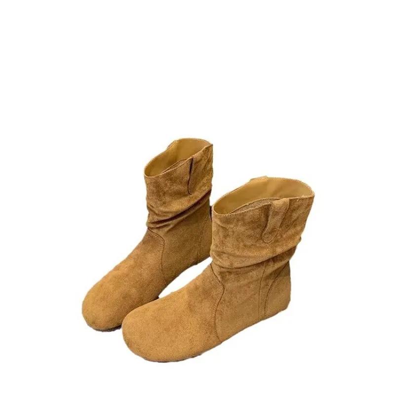 Flat Bottomed Stacking Boots for Women's Spring Autumn Single Shoes 2024 New Soft Soled Midsole Short Boots Women Shoes