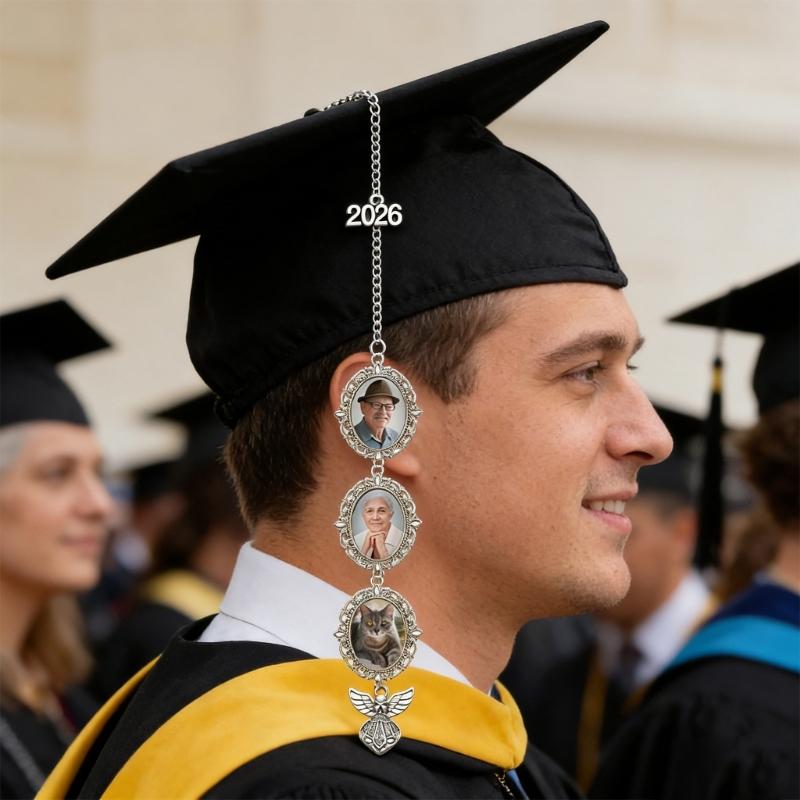 Personalized Graduation Cap Tassels Photo Charm Decorative Zinc Alloy Keepsake For Commencement Ceremony