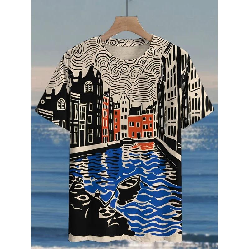 Swimming Sunglasses Cat Graphic T-Shirt For Men Water City 3D Print Tees Summer Round Neck Tops Oversized Short Sleeve T Shirts