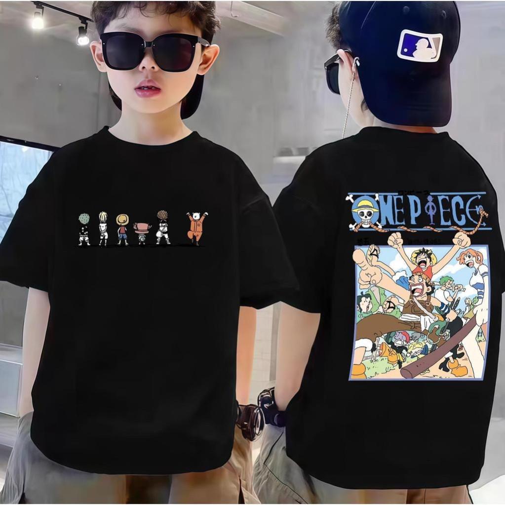 Camiseta infantil de anime japonês, top de gola redonda para meninos