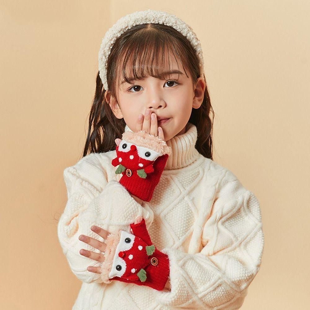 Korean Style Reindeer Plush Gloves Winter Mittens Half Finger Knitted Gloves  Winter
