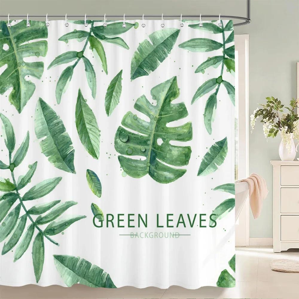 Palm Trees Leaves Shower Curtain Bathroom Waterproof Polyester Shower Curtain Printing Curtains for Bathroom Shower with Hook0