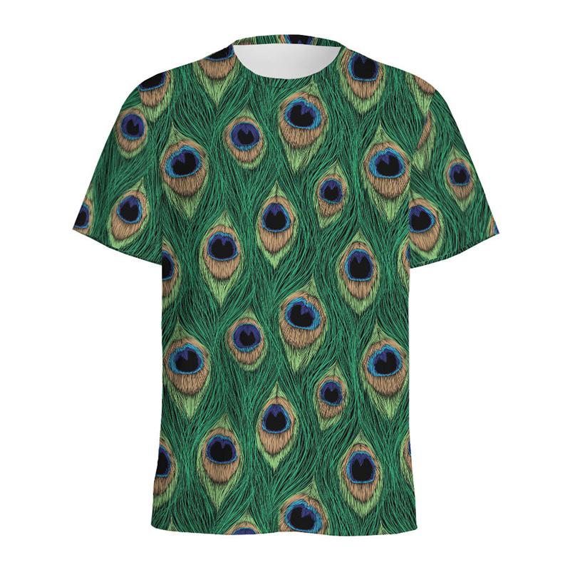Boho Peacock Feather Pattern T-shirt For Men Vintage Crew Neck Short Sleeves 3D Printed T Shirts Women Summer Street Tees Tops
