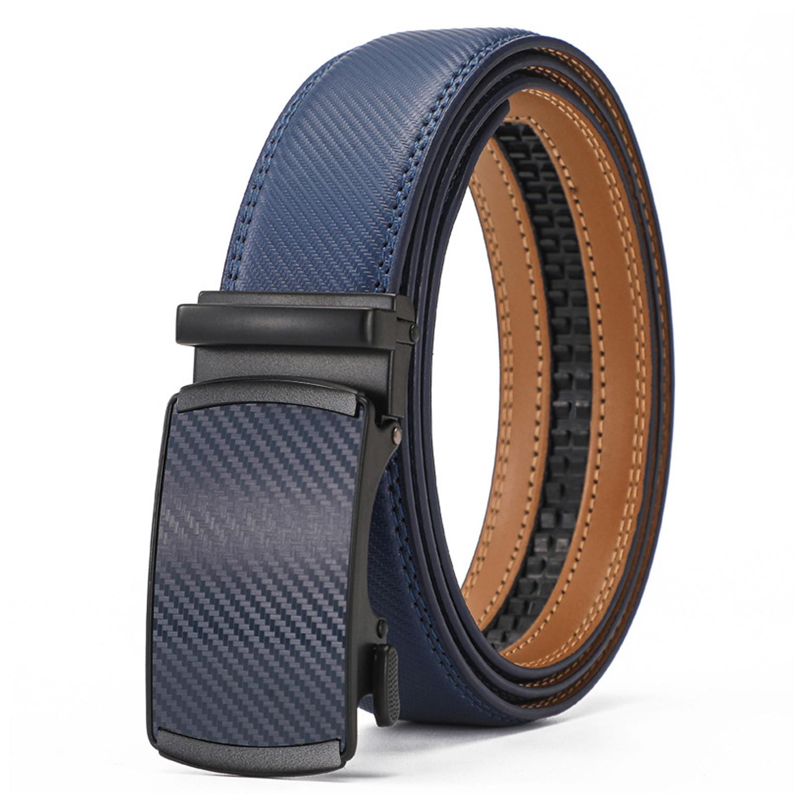 

Мужской кожаный ремень с застежкой-храповиком и регулируемой пряжкой, пряжка автоматическая из сплава, повседневный деловой ремень M синий