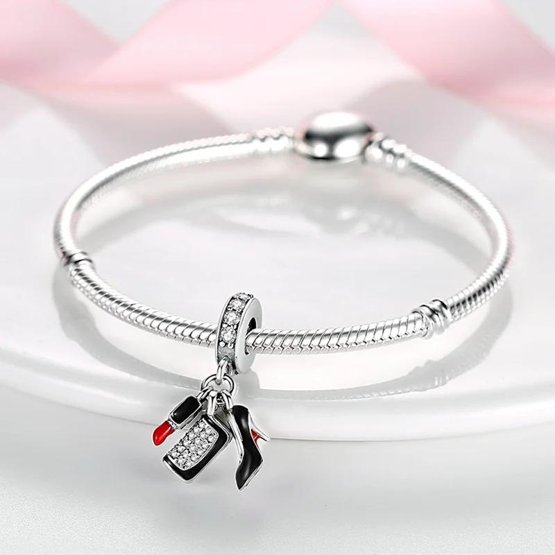 Charms Coppergirls' Lipstick High Heels Bags Beads Fit Charms Plataoriginal Bracelet Beads Women Jewellery Making