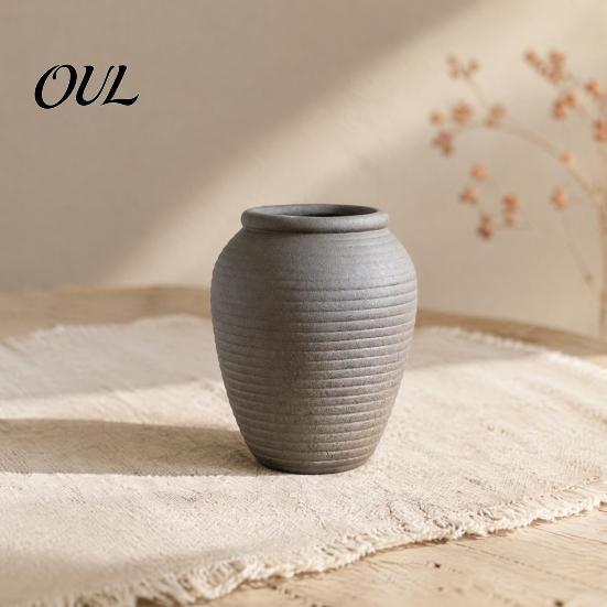 Weathered Stone Texture Plant Holder Retro Round Ceramic Vase, Small Hydroponic Planter, Rustic Style Decorative Ornament Table Centerpiece