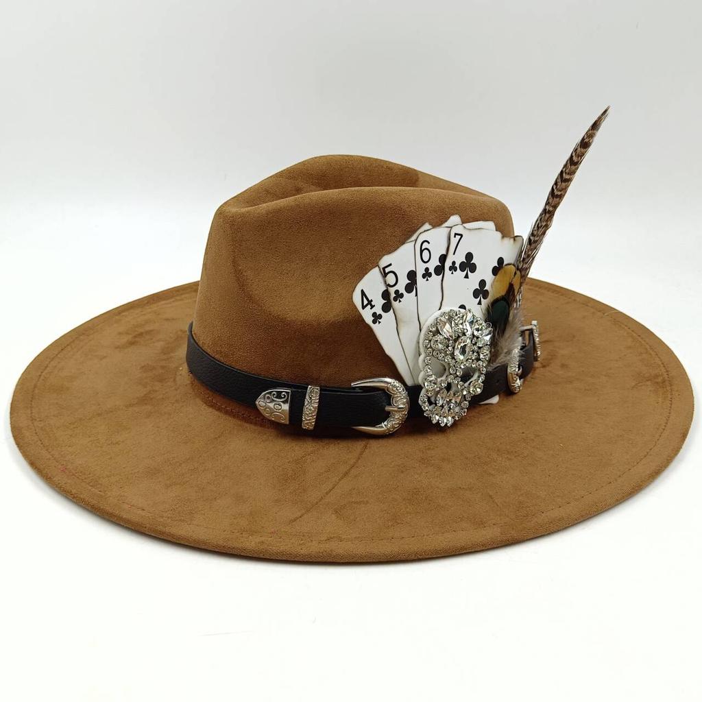 Men's Feathered Jazz Wool Panama Hat, European and American Style Wide-brimmed Party Hat, Fashion Accessory