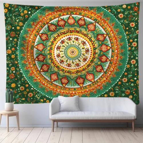 Mandala zielona sztuka tkanina wisząca sypialnia salon tkanina tło do druku dekoracja domu ściana salonu gobelin