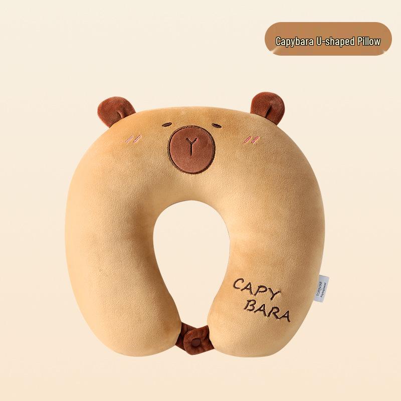 Capybara U-Shaped Neck Pillow: Multifunctional Support for Car, Office, and Travel.