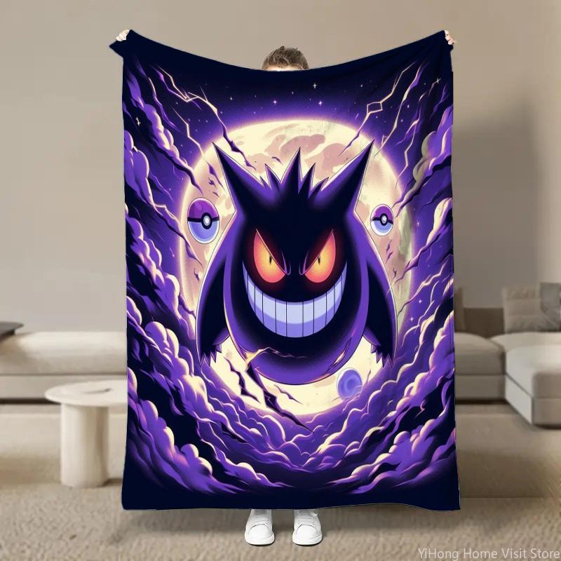 Japanischer Anime Pokemon Gengar Cartoon Plüsch Flanell Decke für Bett Sofa Weiche Flanell Überwurf Flauschige Kinder Schüler Kind Decken