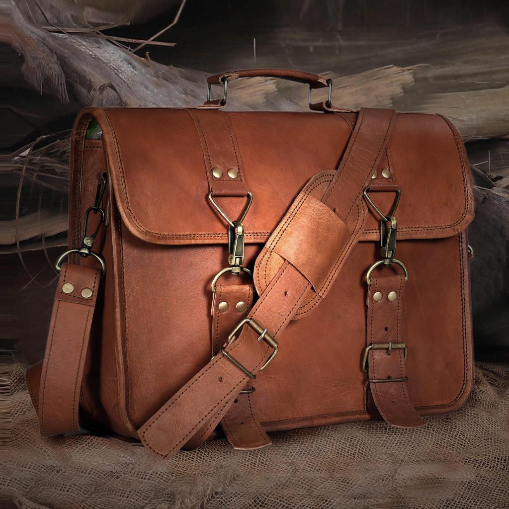 Handmade Leather Messenger Bag for Men & Women | Vintage Brown Leather Satchel | Office Laptop Briefcase | Crossbody Shoulder Bag
