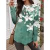 Autumn and Winter Women's Color Flowers 3D Printed Crew Neck Long Sleeve T-Shirt