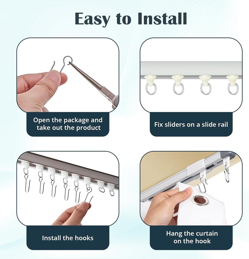 Urbanred Iron Curtain Track Hooks, S-Shape, Set of 60, Heavy-Duty Metal Ceiling Curtain Track Hooks for Track Systems, Rust-Resistant Curtain Hooks