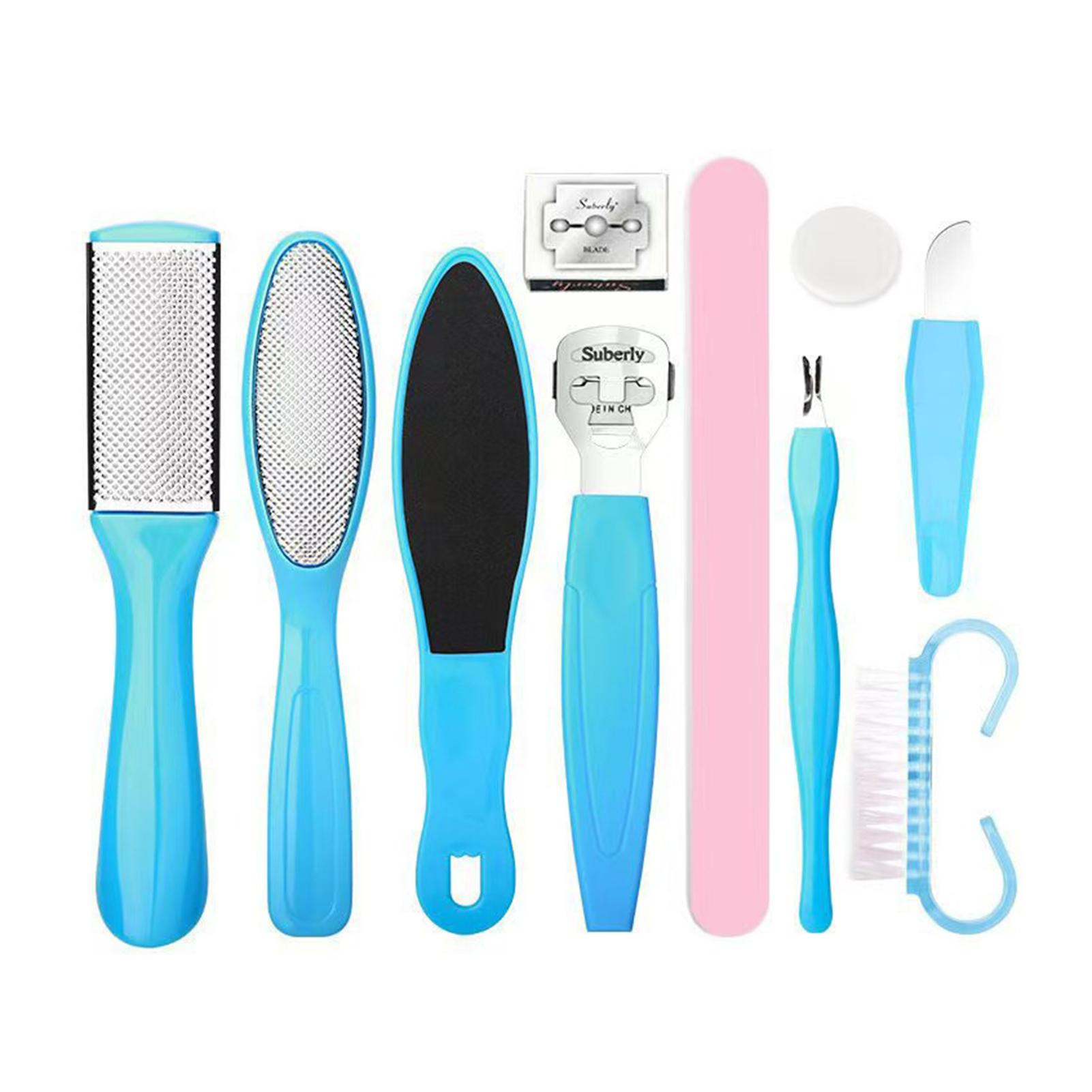 

Набор для педикюра 10 в 1 Пилка для ног Уход за чистыми ногами Массажер для ног Против вальгусной деформации Отшелушивание Пилинг Мозоли Омертвевшая кожа Щетка для скрабирования синий