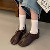 Women Square Toe Lace Up Flats Spring Casual Loafers Oxford Shoes Female Flat Heel Sandals Comfortable Walking Shoes