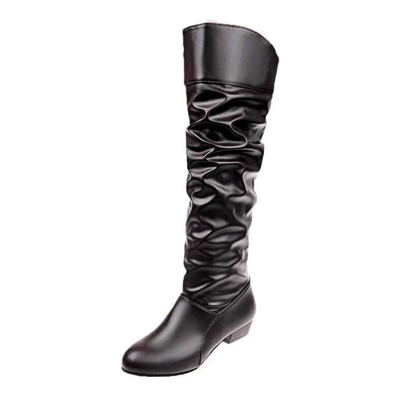 European Cross-Border Women s Mid-Calf Pleated Knight Boots - Round-Toe, Large Size, 2026 Autumn/Winter Collection 35