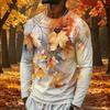 T-shirt da uomo a maniche lunghe con stampa di foglie d'acero, top casual leggero girocollo per autunno e inverno