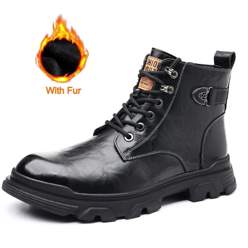 British Style Outdoor Sneakers Casual Ankle Boots for Men Genuine Leather Boots Comfortable Flat High Top Lace Up Fashion Male