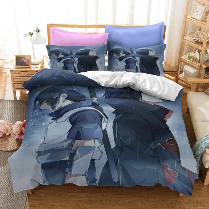 Anime Naruto Bedding Set Double Duvet Cover Comforter Akatsuki Itachi Sasuke Kakashi Sheet Bedspread Birthday Christmas Gift