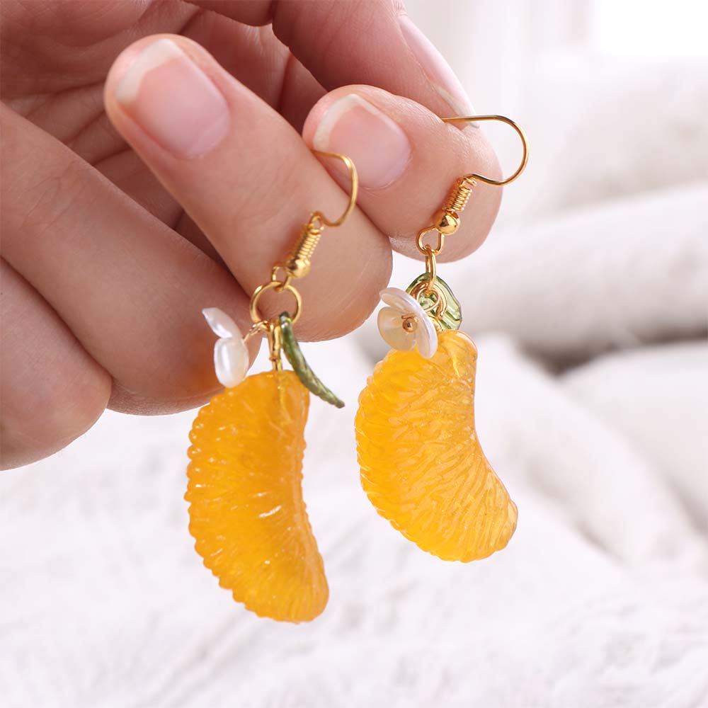 Simulated Fruits Orange Sliced Earrings Leaf Y2K Handmade Earrings Fruit Ear Jewelry Girls Gift