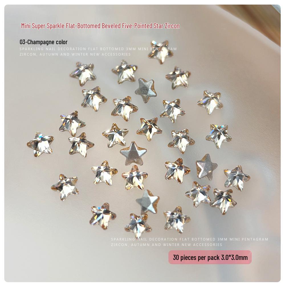 3mm Pentagram Zirconia Nail Art Decorations: Super Sparkling Christmas Stars, Flat Back Rhinestones, DIY Press-On Nail Accessories