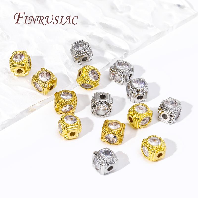 18K Gold Plated Metal Square Spacer Beads,Separators For Beads,DIY Jewelry Making Supplies,Inlaid Zircon Bracelets Beads