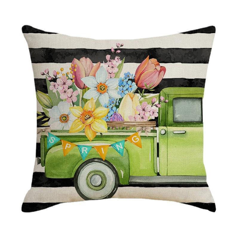 Spring Series Cushion Cover Letter Plant Linen Print Cushion Cover Sofa Office Cushion Cover