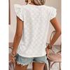 Jacquard V-Neck Push-Up Sleeve Short Sleeve T-Shirt Top,Women's