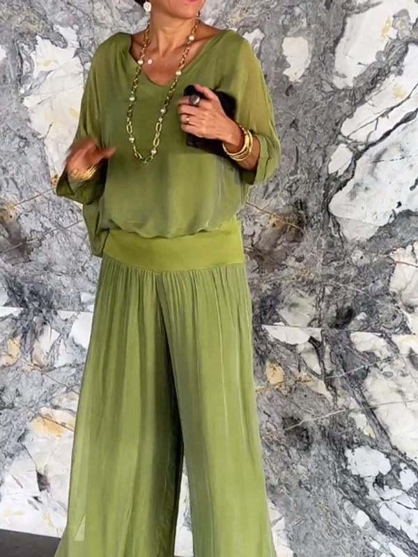 2024 Summer Women's Solid Color Chiffon Set - European & American Fashion