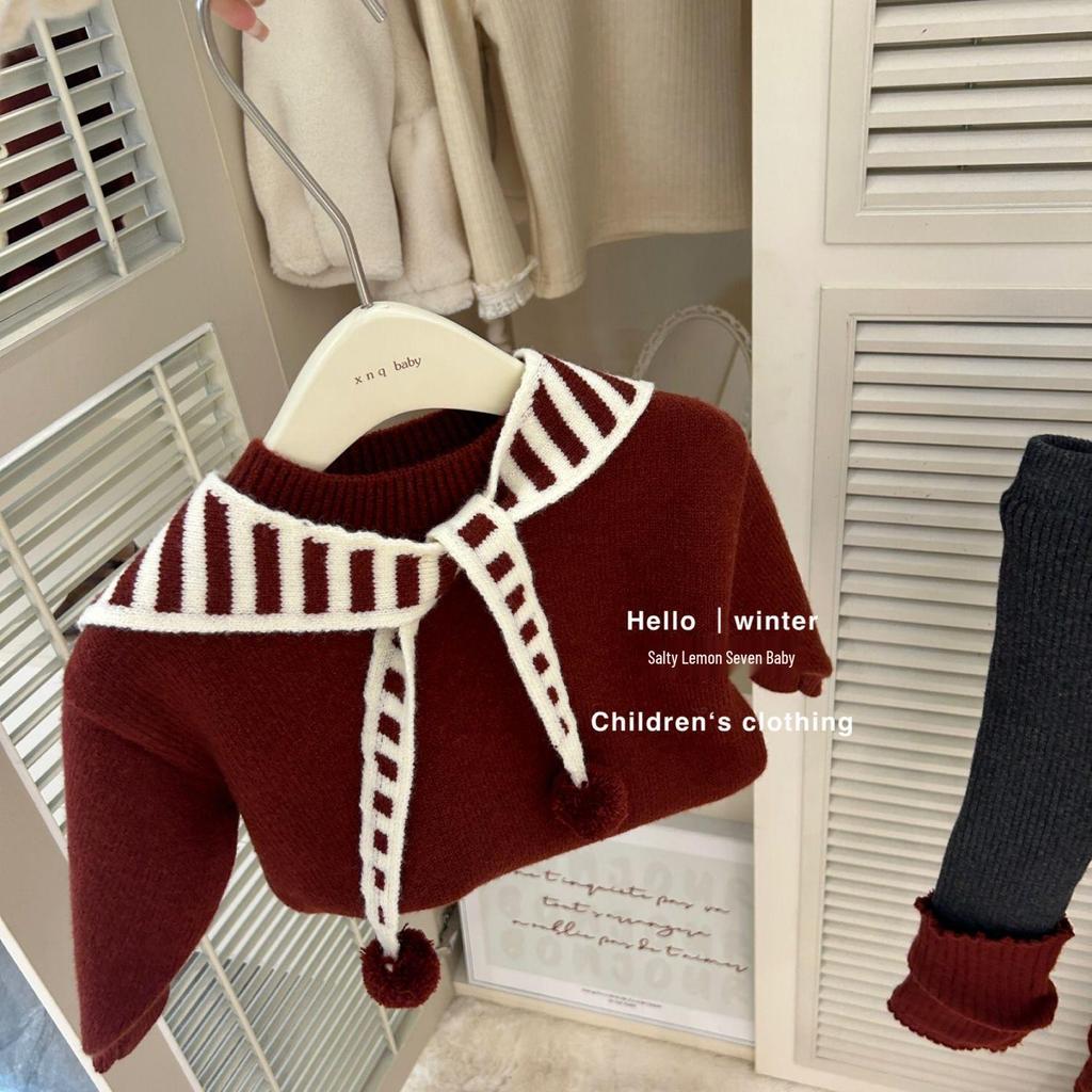 Girls' Fashionable 2025 Autumn/Winter Sweater & Fleece-Lined Leggings Set