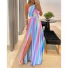 High Waist Split Dress Women's New Slant Shoulder Elegance Sleeveless Sexy High Waist Slit Dress
