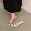 Thick heel gentle bow French small cool slippers fairy shoes wear 2025 new summer with skirt sandals