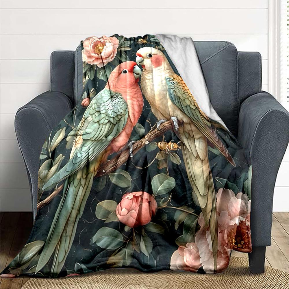 1pc Parrot Floral Lightweight Flannel Blanket, Comfortable and Warm Blanket, for Office and Camping Sofa Bed110