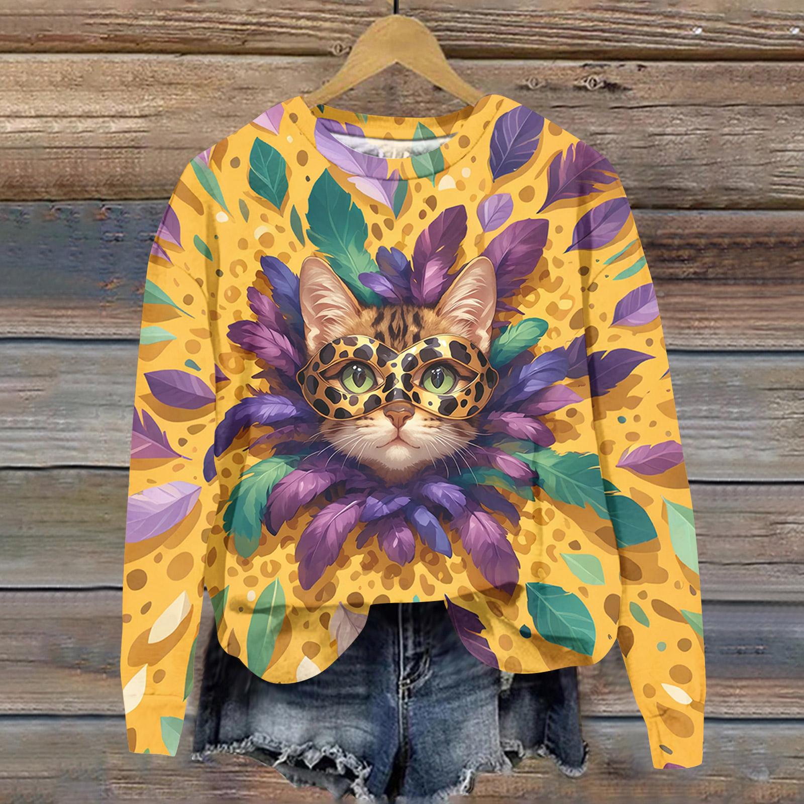 

Women s Fashion Printed Long Sleeve Loose Round Neck Sweatshirt Top XL