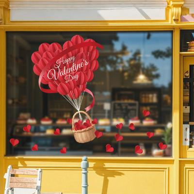 Valentine's Day Window Clings Decoration Red Pink Heart Stickers Reusable Static Decals for Home Bathroom Office