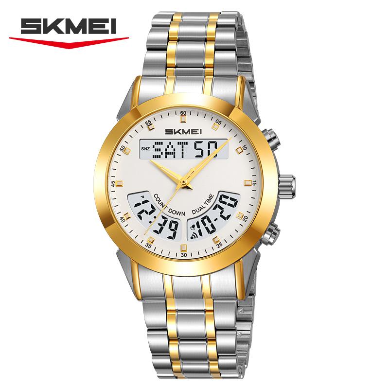 SKMEI 2445 Watch Brand Men's Electronic Quartz Luminous Alarm Clock Countdown Waterproof Stainless Steel Strap Men Digital Watch