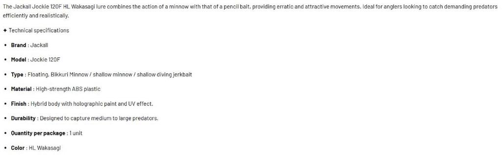 Jackall Jockie 120F Minnow Floating Lure HL Wakasagi (7420)